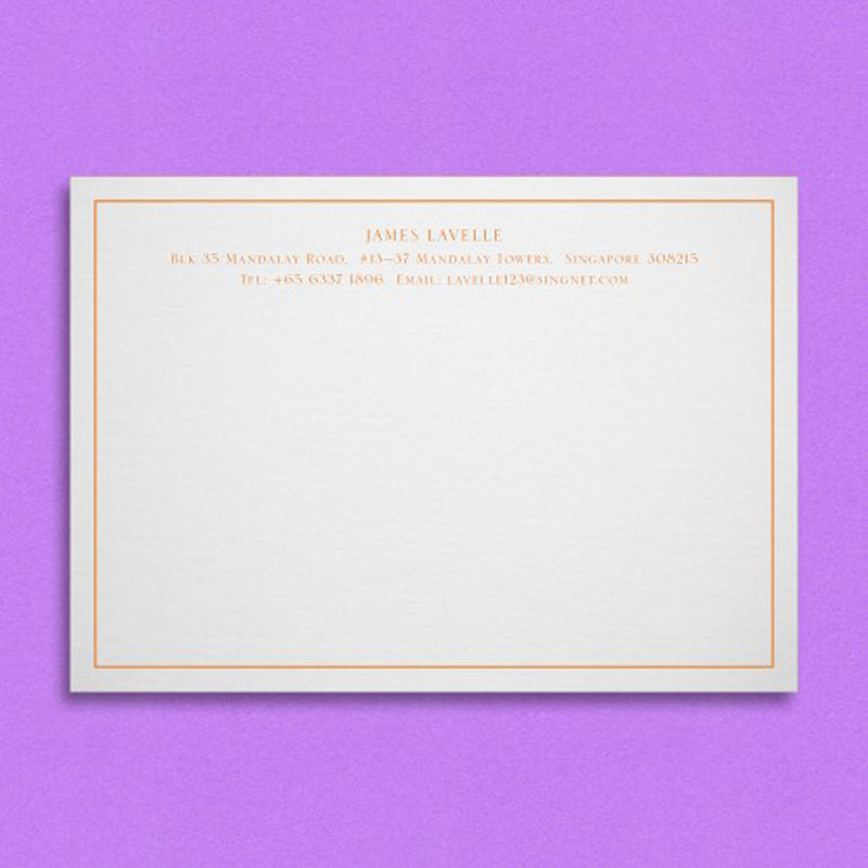 The Kelso correspondence cards print with a keyline border encasing your name, address and contact details