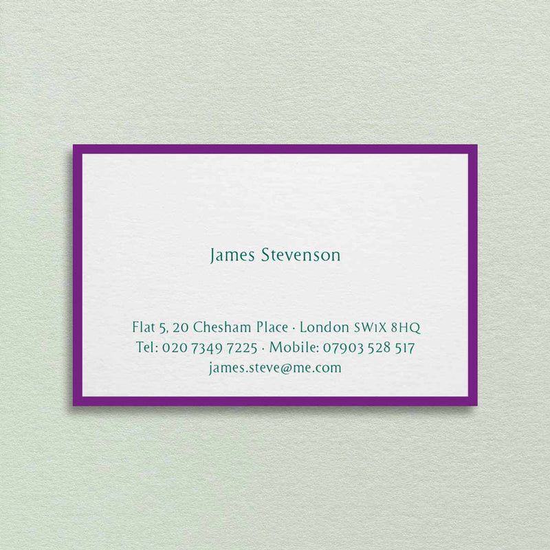 The Leicester visiting card allows you to choose a colour for the border and a second colour for the text.