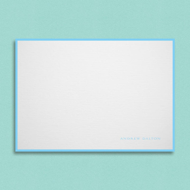 The Lombard correspondence card includes your name in the bottom right and matching coloured border