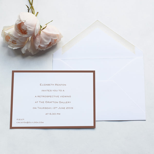 The Longbourn formal invitation is printed in dark brown with a matching coloured borde