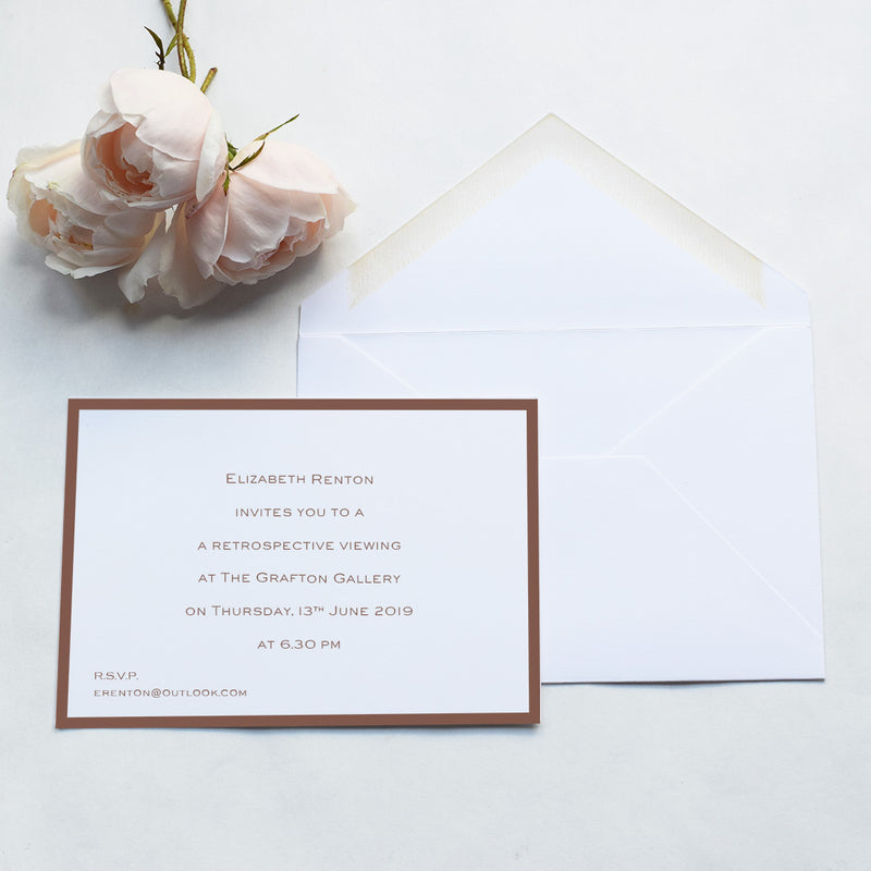 The Longbourn formal invitation is printed in dark brown with a matching coloured borde