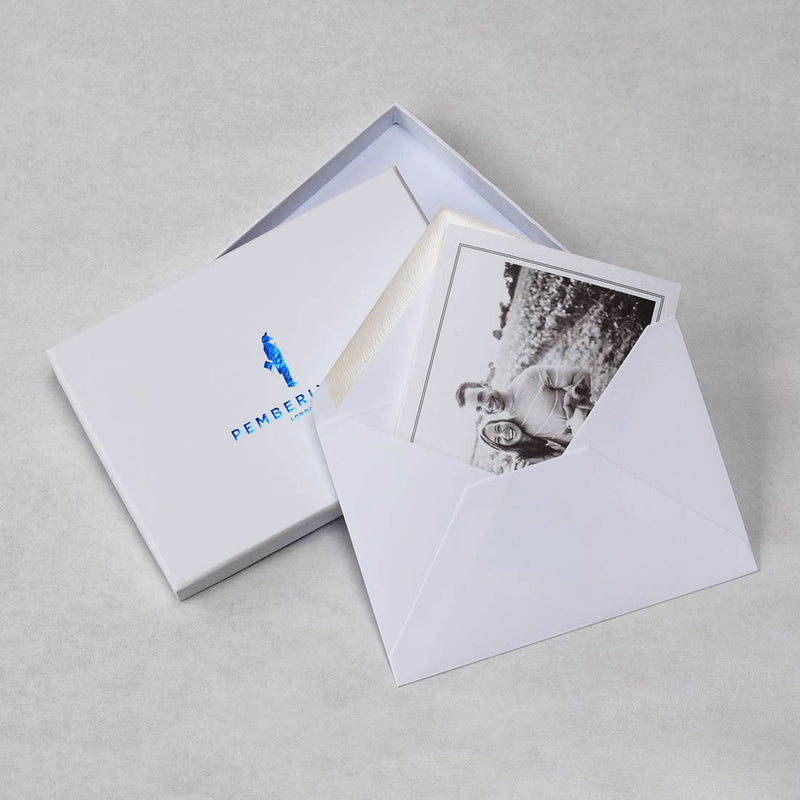 The Ludlow wedding photo thank you cards in their envelopes and with their accompanying branded box