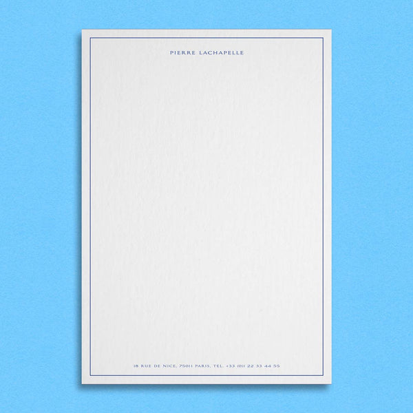 The Macbeth Writing paper shows your name and contact details top and bottom with matching coloured keyline border