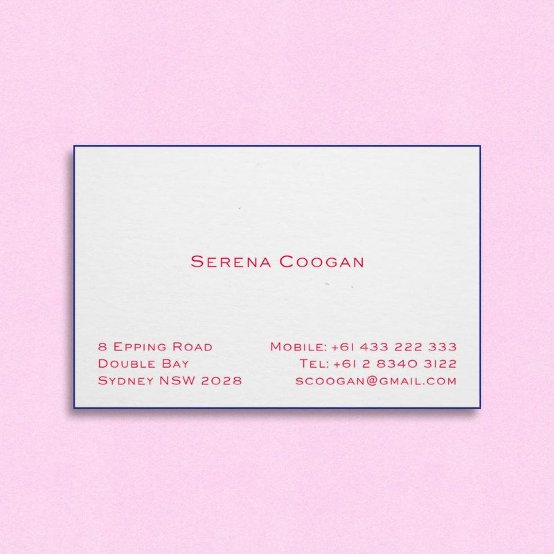 The Mandarin engraved visiting card shows a traditional layout in red ink with contrasting blue edges
