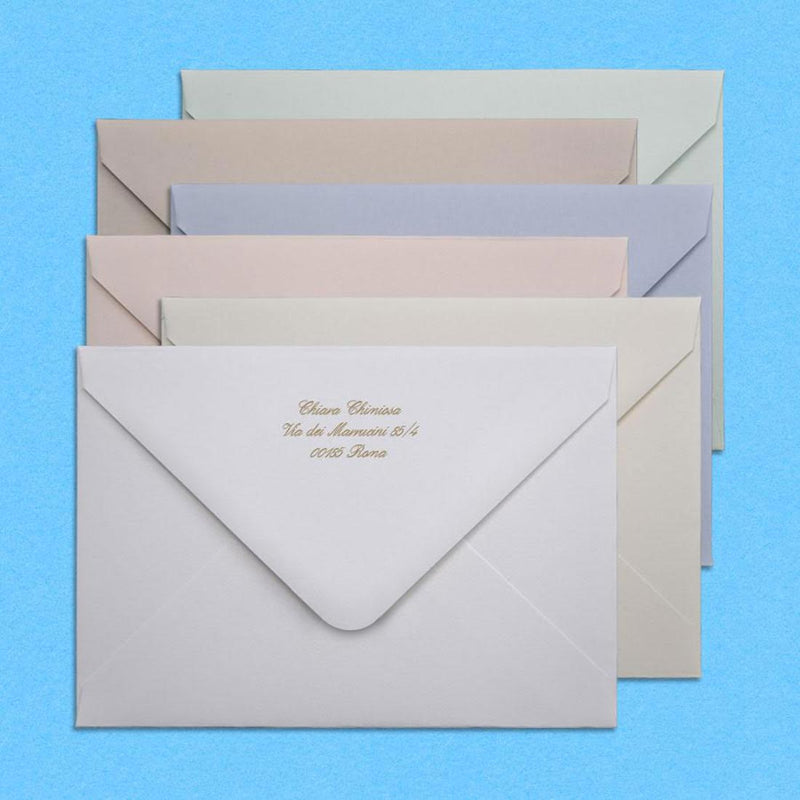 These envelopes show your return address engraved in gold on the envelope flap 