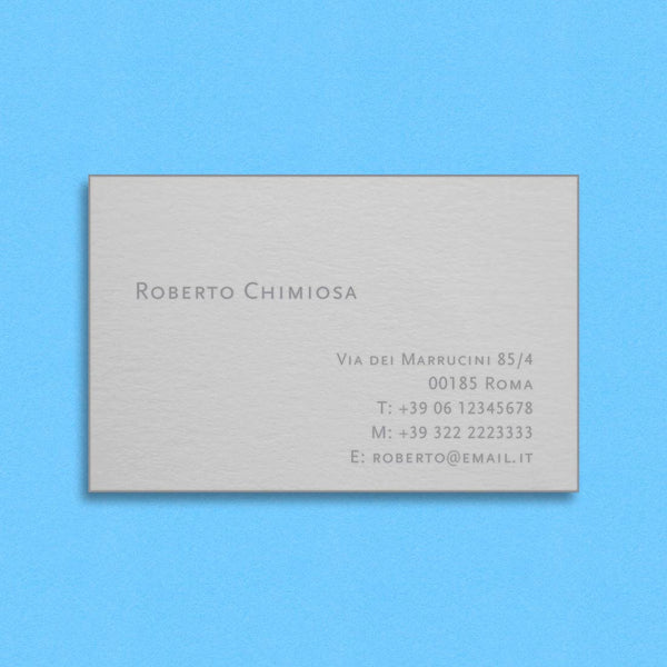 The Ormiston visiting cards show a silver engraved font with matching silver edges