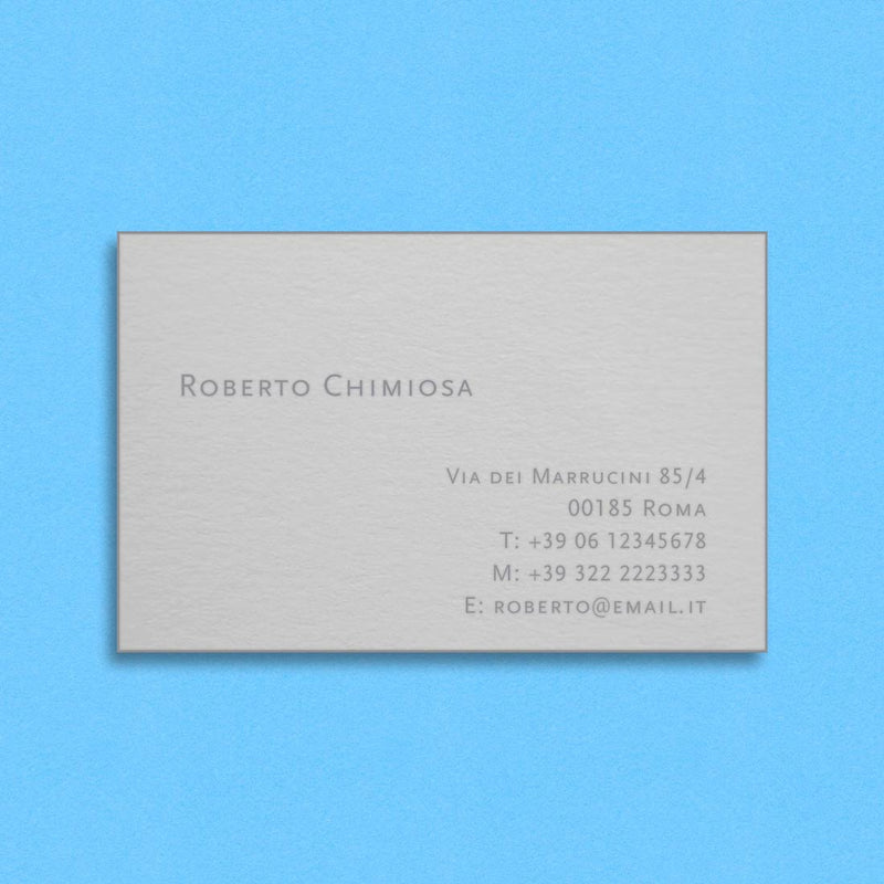 The Ormiston visiting cards show a silver engraved font with matching silver edges