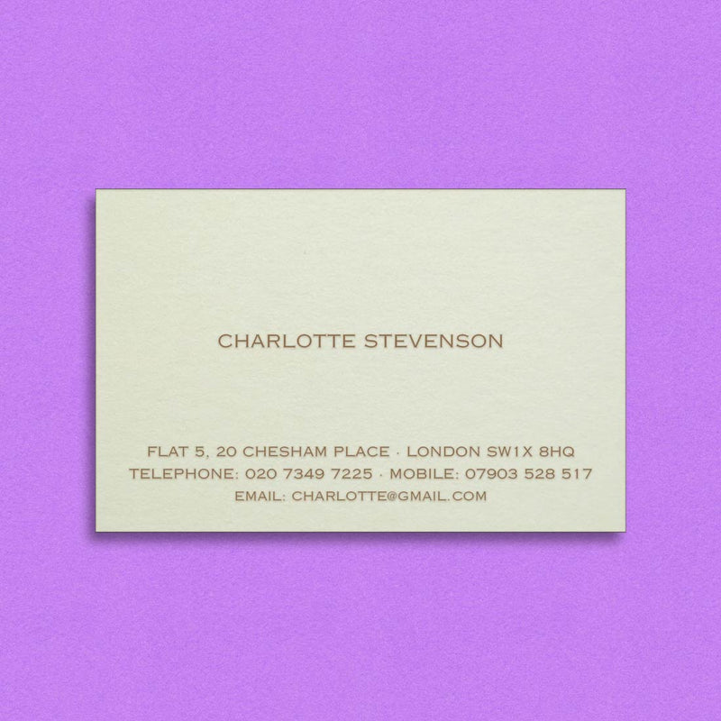The Osborne visiting cards show a copper engraved font, which is burnished to bring out the shine on the metallic font