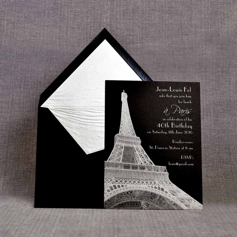 The Paris Party invitations and their matching tissue paper lined envelopes