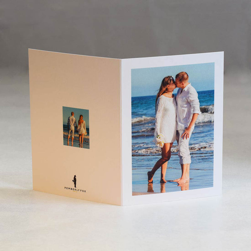 The Penzance wedding photo thank you cards show a smaller photo on the back of the folded card