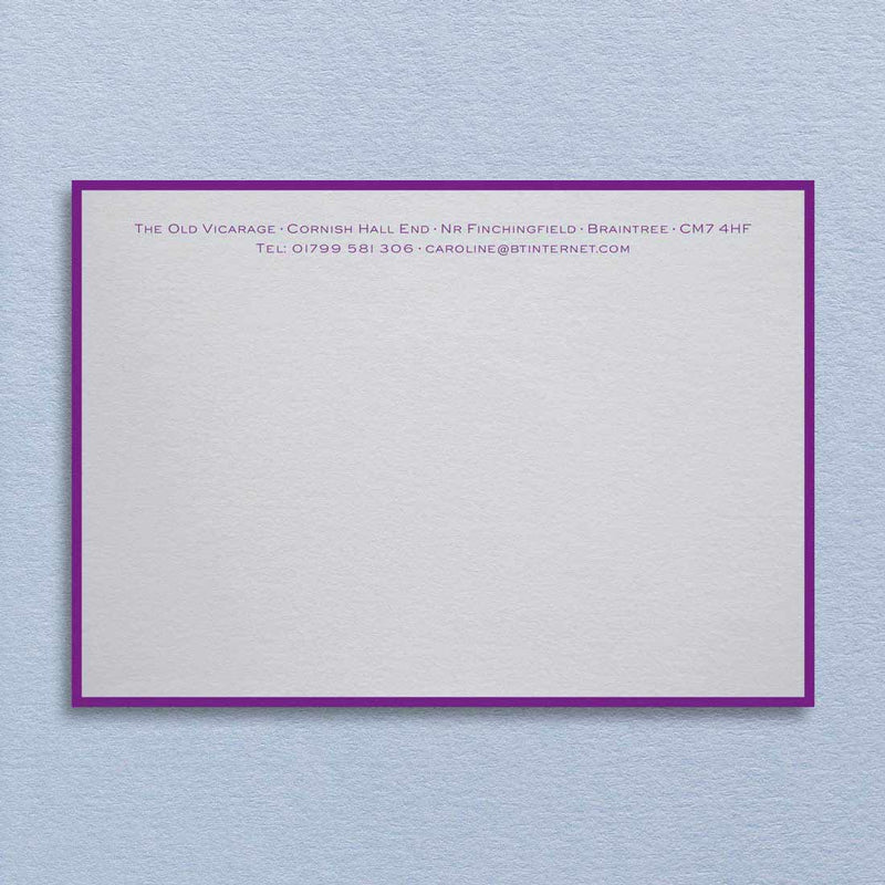 Personalised in purple with matching coloured border. The Portobello correspondence card is a luxury must have.
