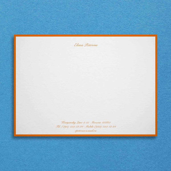 Bright orange text and borders onto a white background means that the Regent correspondence card will always stand out.