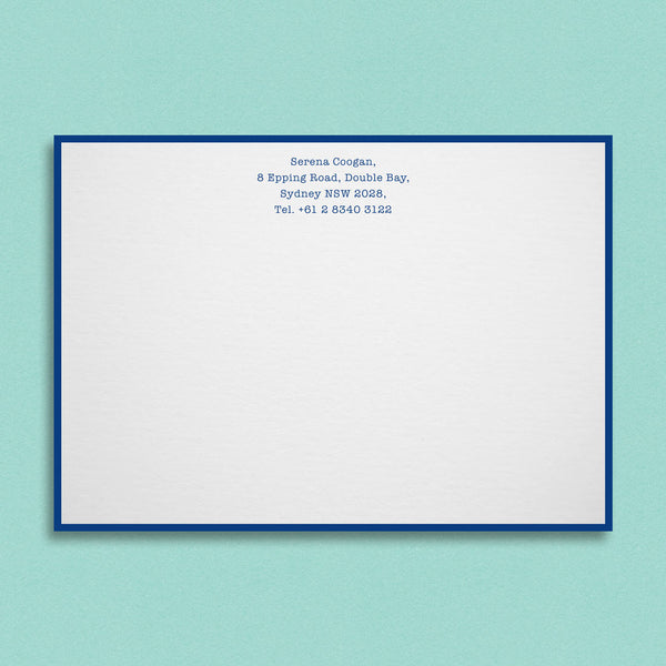 The Rochester correspondence cards include a border printed in the matching colour of your personalised details