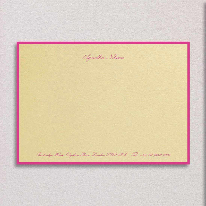 Shocking pink onto a sorbet yellow card means that the Sloane Correspondence card will stand out any desk