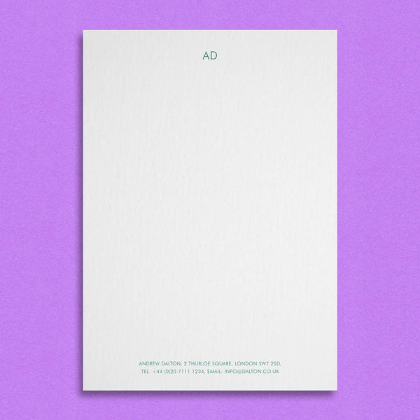 The Sprimont Writing paper shows your initials at the head and contact details at the foot 