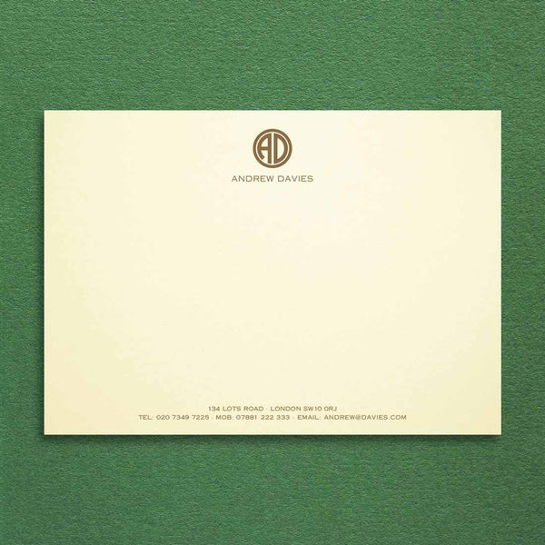 Printed in a dark brown onto a cream card, the Strand correspondence cards use a contemporary monogram at the head for added effect