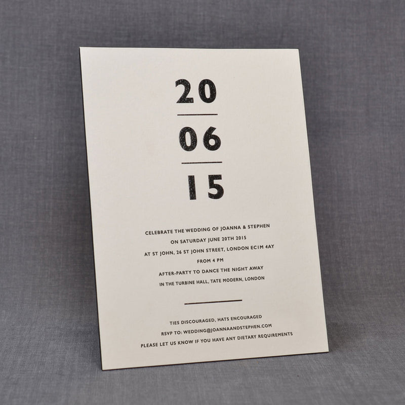 The Tate wedding invitation showing the black edges