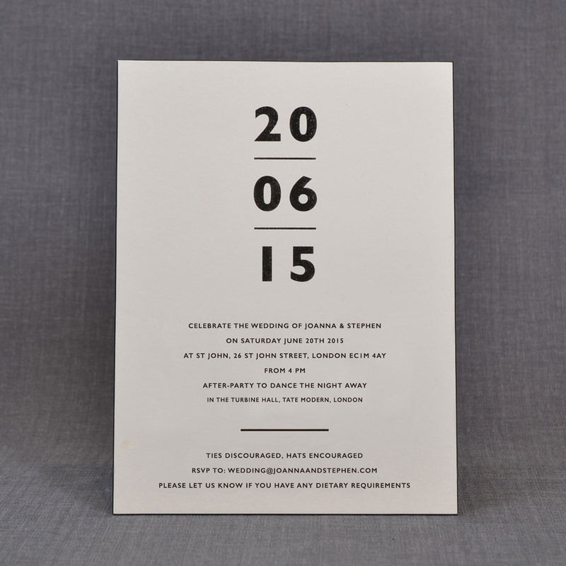 a face on shot of the Tate wedding invitation