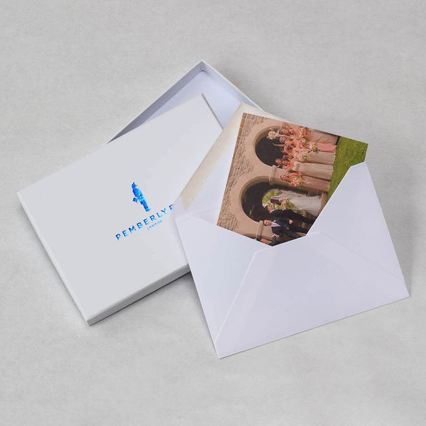 The Vienna wedding photo thank you cards with their envelopes with accompanying branded box