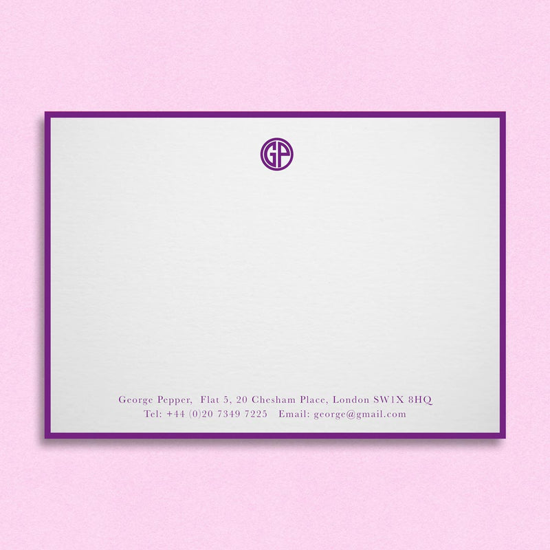 The Weston correspondence card includes a contemporary monogram at the head, matching border and details at the foot