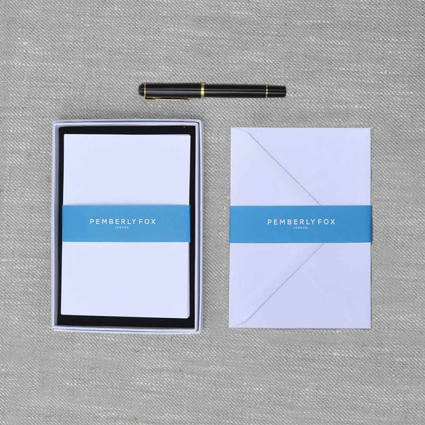 The pristine white blank cards and envelopes, supplied with their matching envelopes and branded Pemberly Fox box.