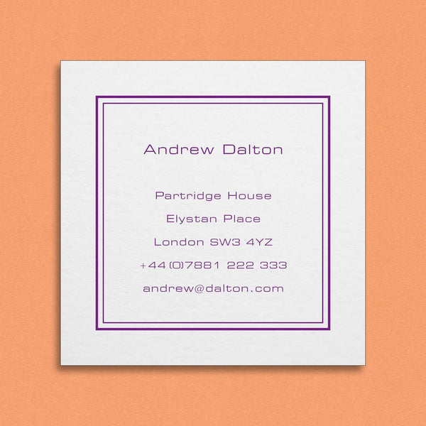 The Windsor visiting card is square cut with your name and contact details centred and framed by a double keyline border.