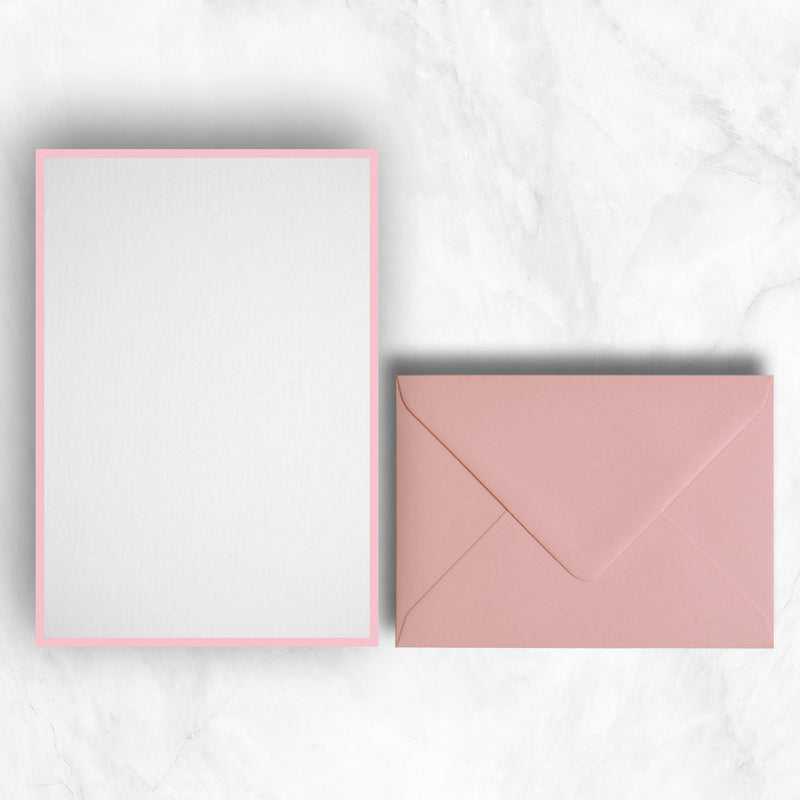 writing paper candy pink borders and complementary pink envelopes