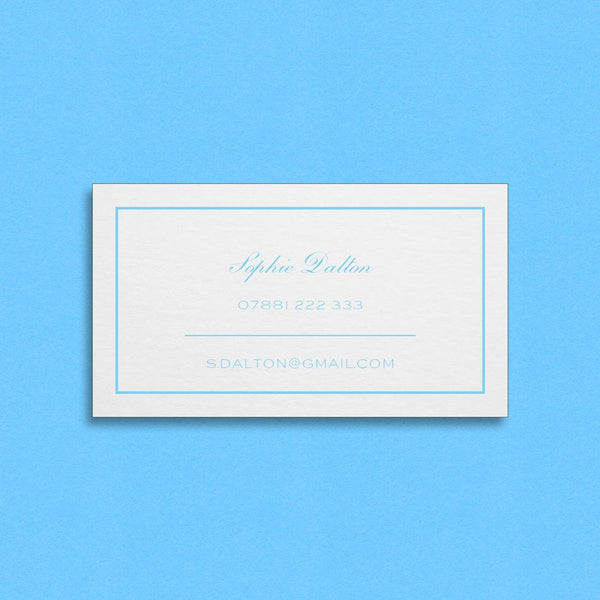 Using a thinner format card, the beaulieu embossed business card is engraved with a keyline border