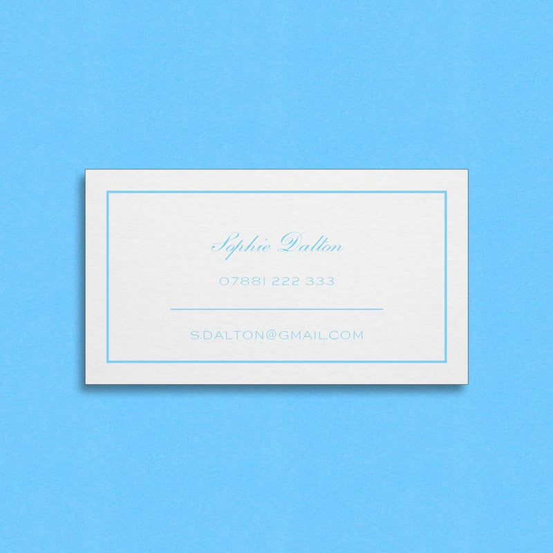 Using a thinner format card, the beaulieu embossed business card is engraved with a keyline border