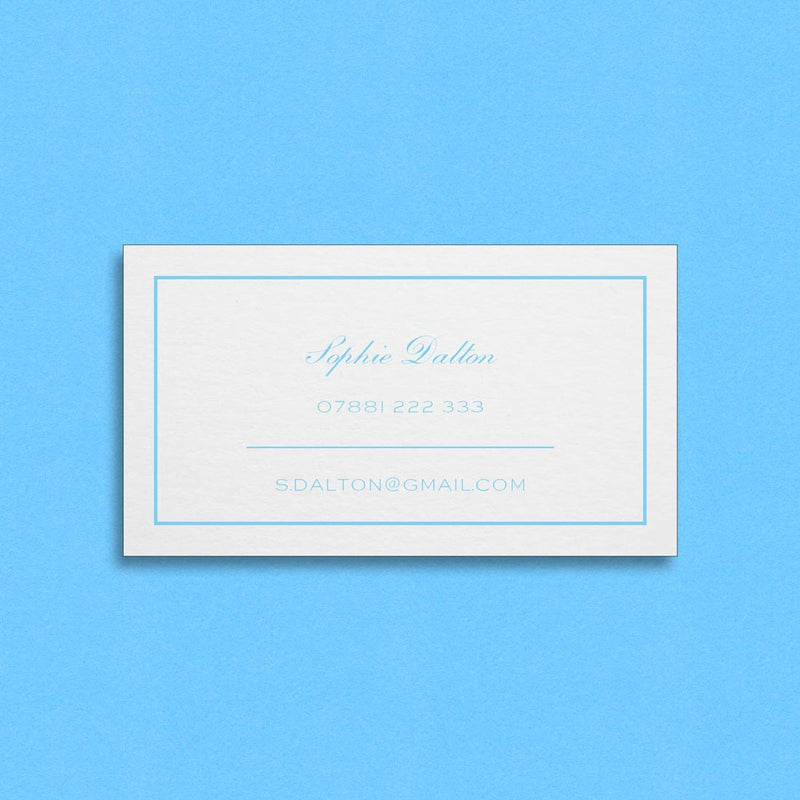 Using a thinner format card, the beaulieu embossed business card is engraved with a keyline border