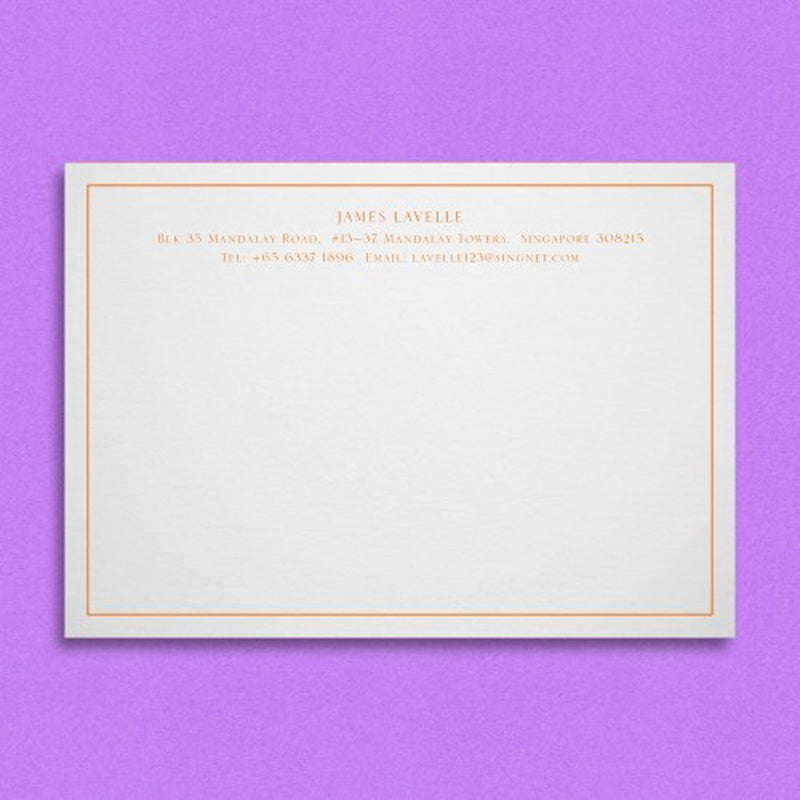 The Bexley embossed note cards print with a keyline border encasing your name, address and contact details