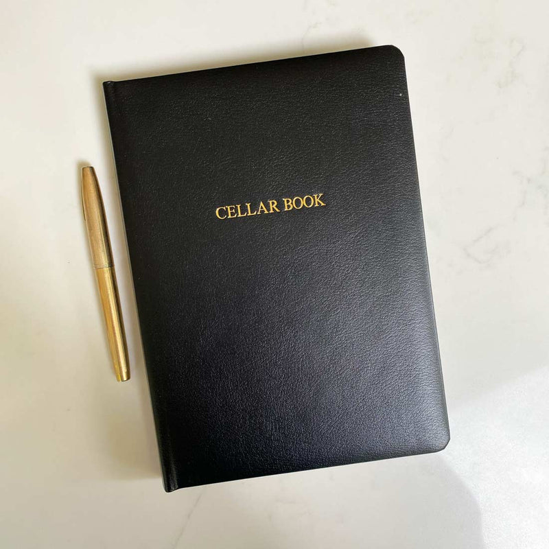 Pemberly Fox's Black leather cellar book, with gold embossing on the cover, can also be personalised