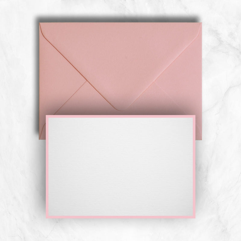 Plain White Cards printed with a Candy Pink Border with Matching light pink envelopes