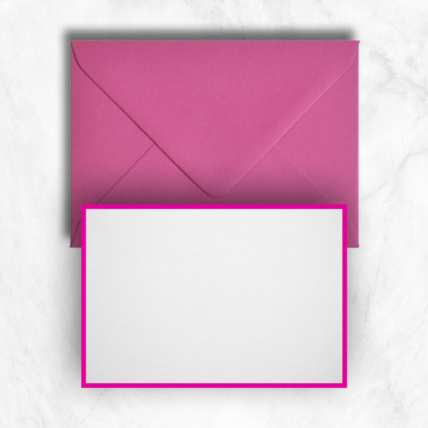 Bright Fuchsia Pink Borders surround these white cards, which are teamed with matching pink envelopes