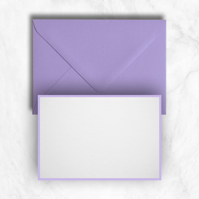 A beautiful lilac or lavender border frames this white card and is matched with a lavender C6 envelope