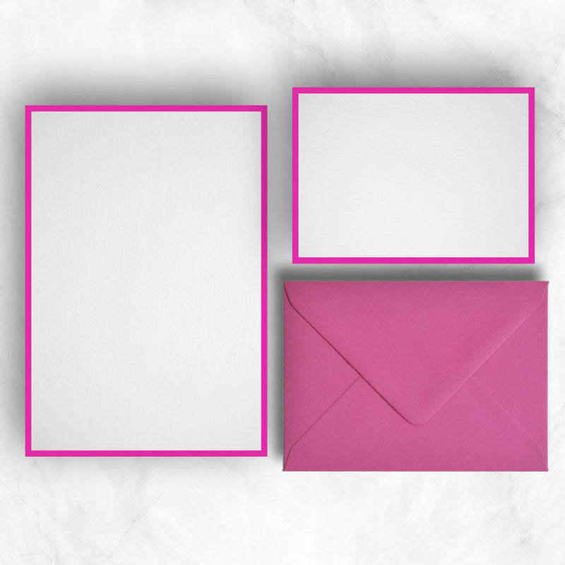 a5 writing paper and a6 note cards with hot pink borders to complement the Fuchsia envelopes