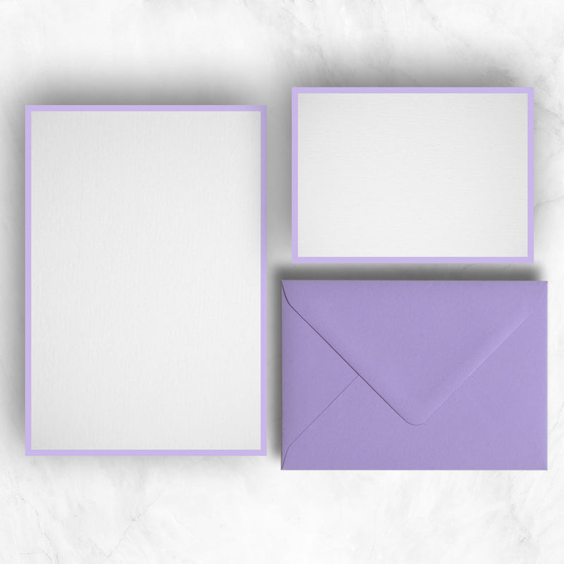 a5 writing paper and a6 note cards with lavender borders to complement the Lavender envelopes