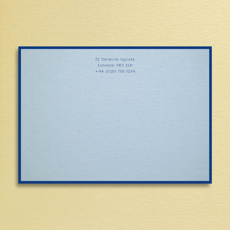 The Bond correspondence card shows dark blue printing onto a light blue card and is our most popular colour combination.