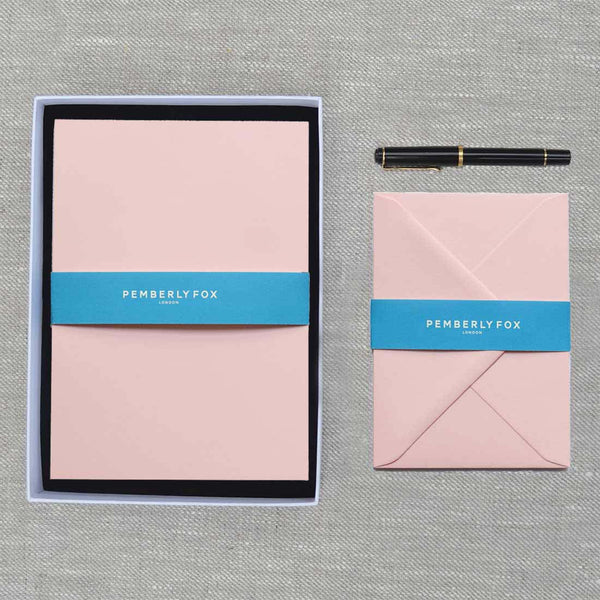 The candy pink a5 writing paper and envelopes, sold in a branded Pemberly Fox box.