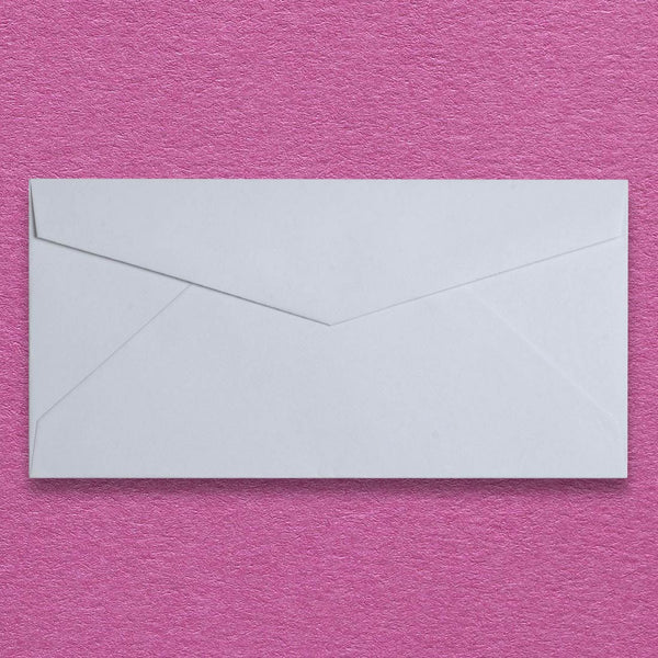 the cool grey dl envelopes are a substantial 135gsm with a diamond flap and are sold in a branded Pemberly Fox box.