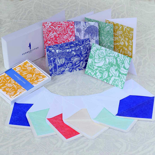 the cotswold floral greeting cards pack with matching tissue paper lined envelopes, sold in pemberly fox boxes
