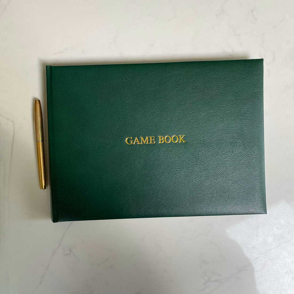 Our green leather Game Books can be personalised on the cover in gold