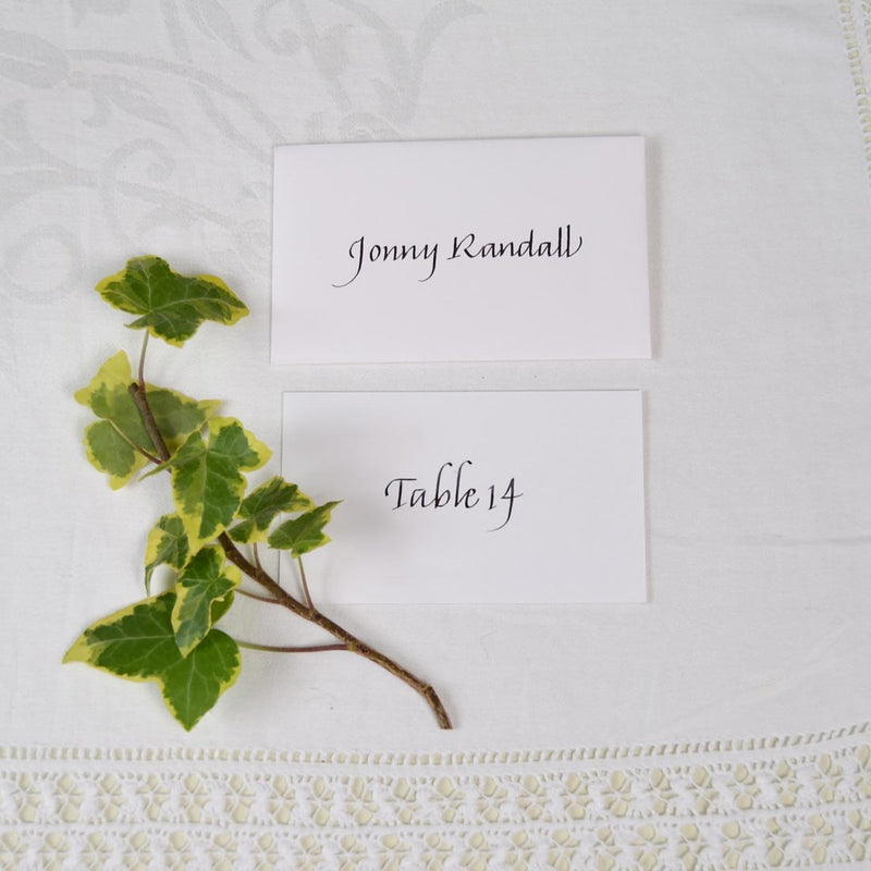 The Holkham wedding escort cards are personalised with your guest's allocated table name on the white card and come with matching plain envelopes