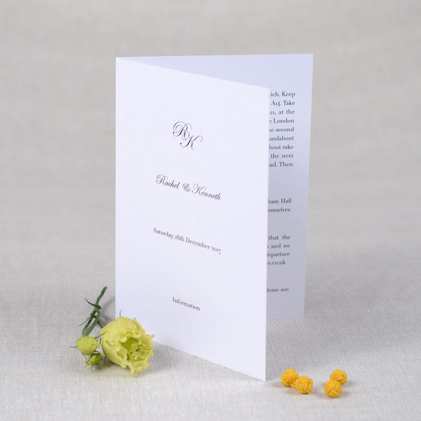 The Holkham Wedding information cards are printed onto a folded card in black ink
