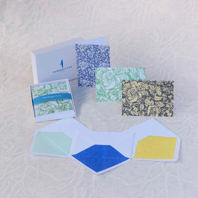 the ivy rose floral greeting cards with matching tissue paper lined envelopes, sold in pemberly fox boxes