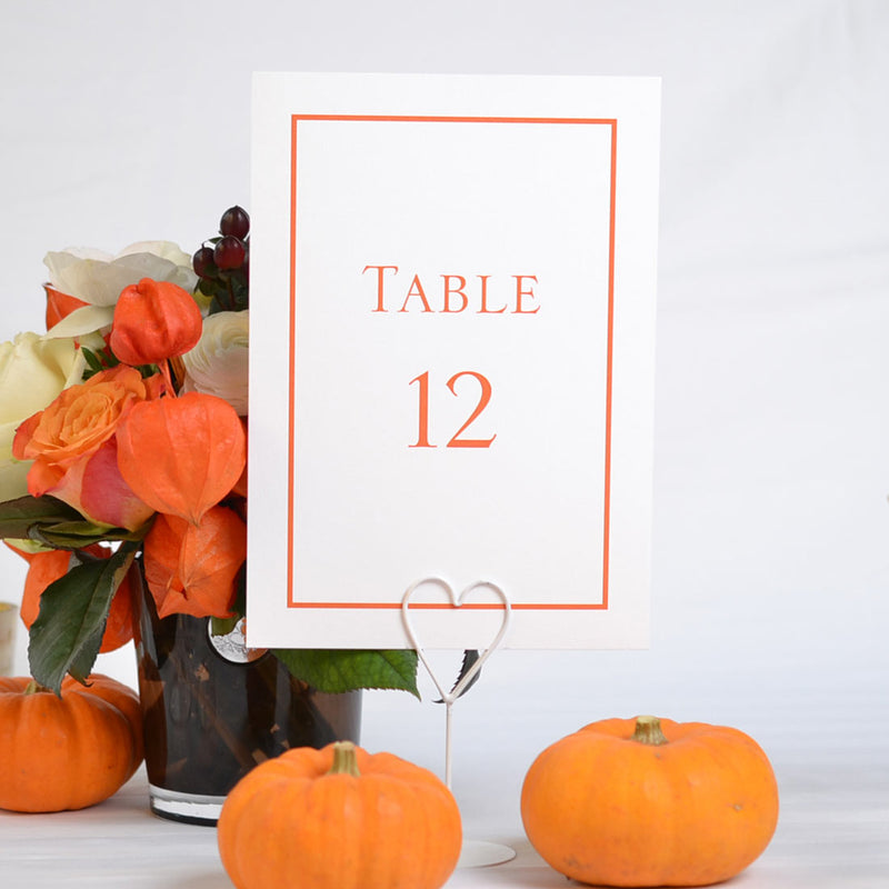 The Mayfair personalised table number cards use a plain white 350gsm smooth stock and are sized A5