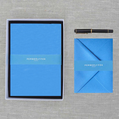 Our gorgeous new blue A5 writing sets with matching envelopes in our branded boxes