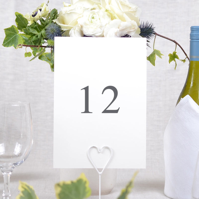 The Pemberly personalised table number cards use a cream 350gsm textured stock and are sized A5