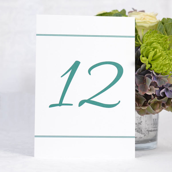 The Portland personalised table number cards use a pristine white 350gsm textured stock and are sized A5