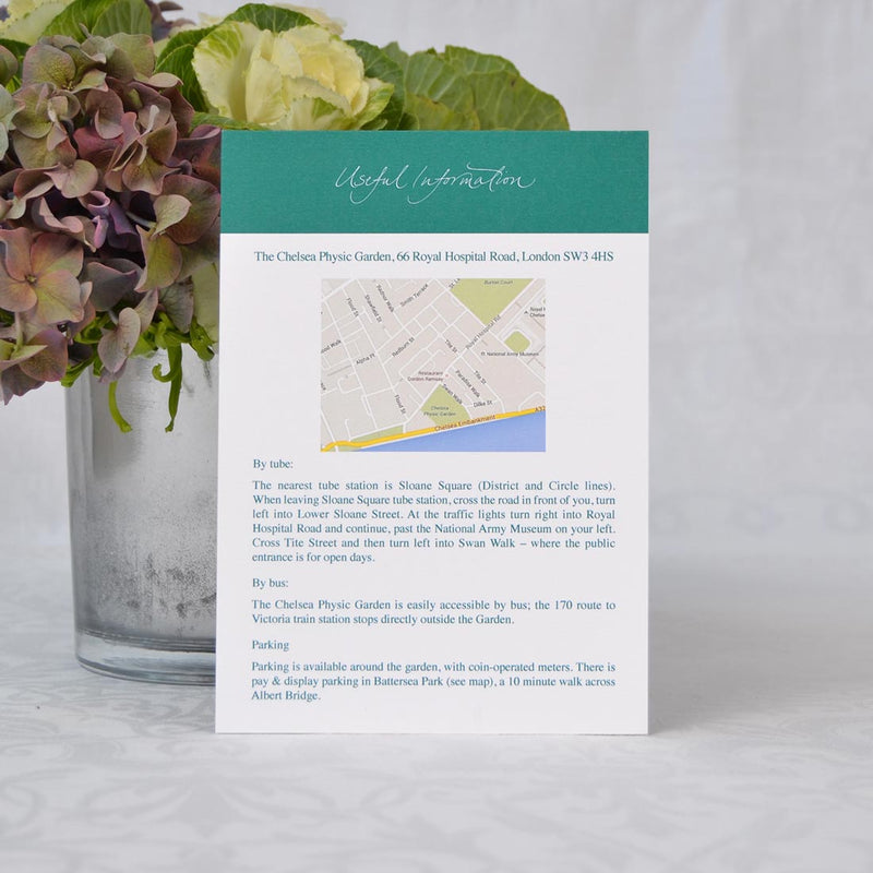 The Portland Wedding information cards are printed both sides in full colour onto a white card